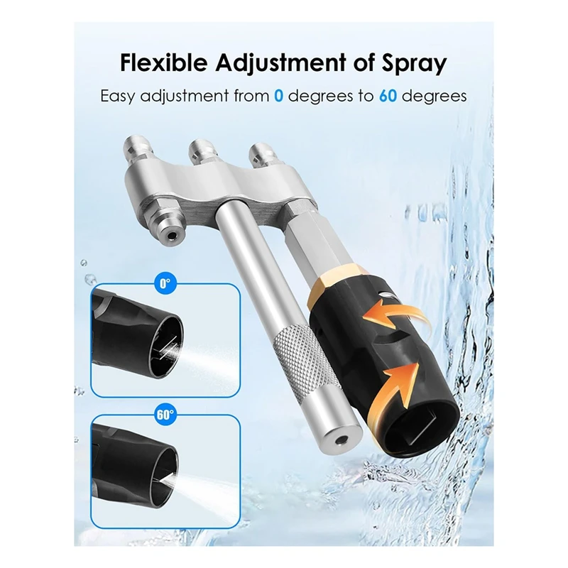 A03F Pressure Washer Chemical Tip Shooter Tip M5 Twist Nozzle 1/4 Quick Connect 3 Nozzles Long Range