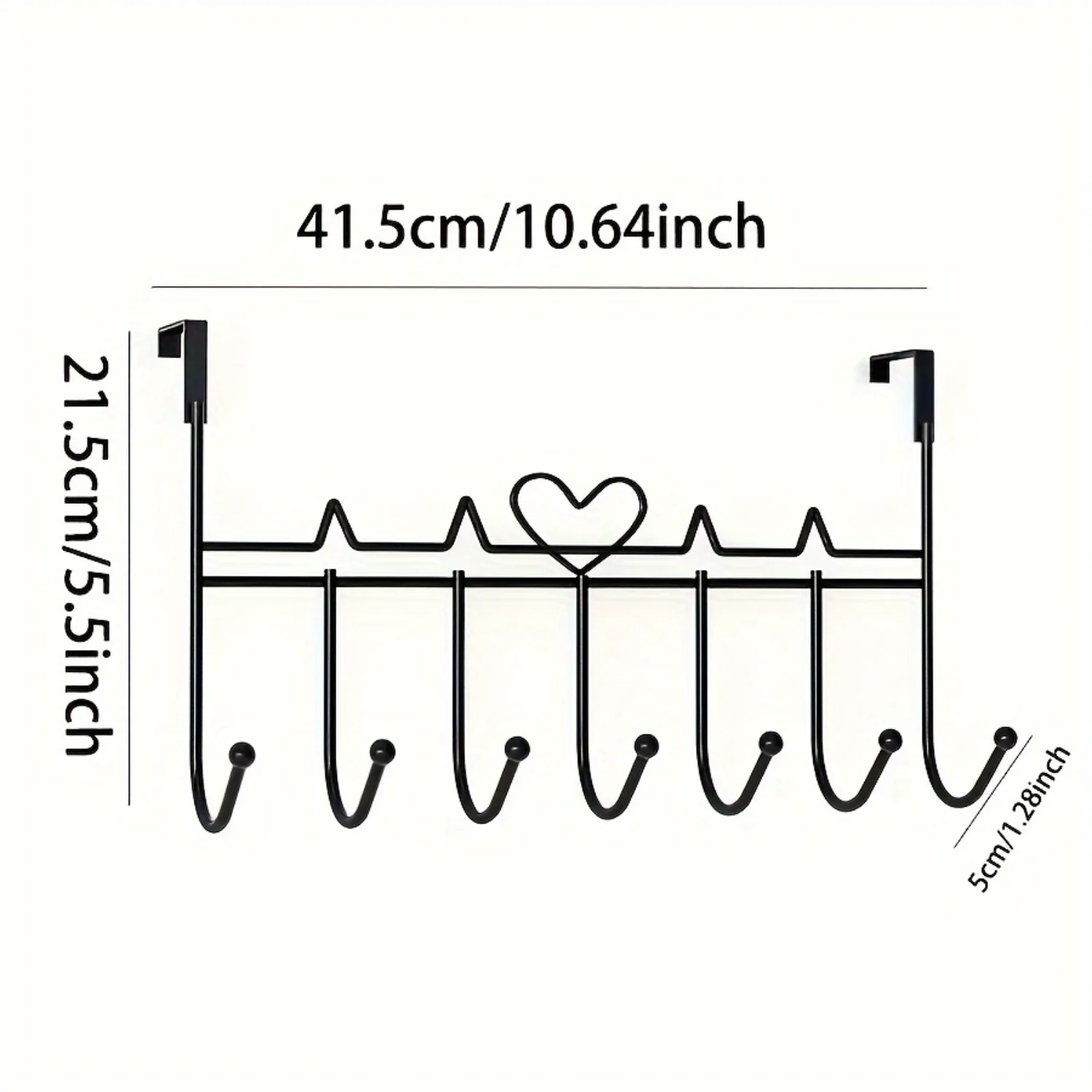 문짝 메탈 행잉 랙 7 개, 코트, 모자, 열쇠, 가방, 스카프, 장식용 행어, 10.64 인치 하트 디자인