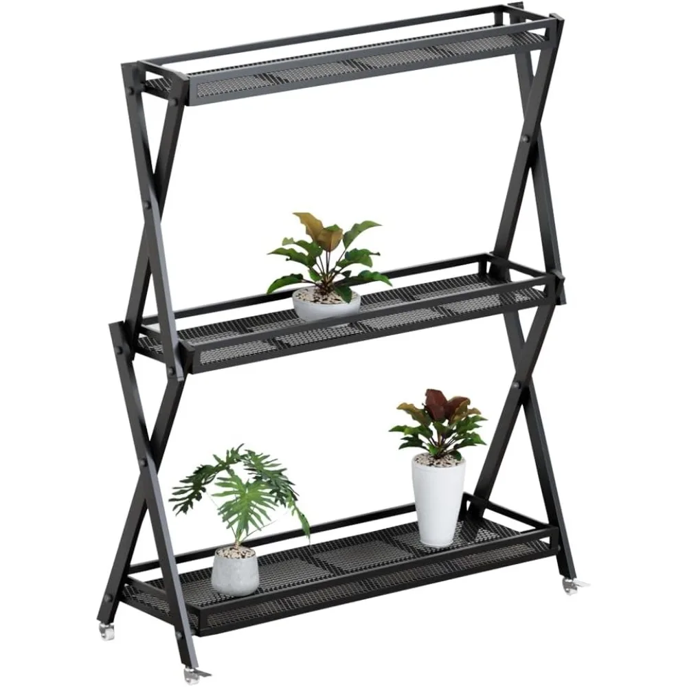 

3-Tier Metal Plant Stand - Indoor/Outdoor Aluminum Shelf with Universal Wheel - Aesthetic Display Rack for Multiple Plants