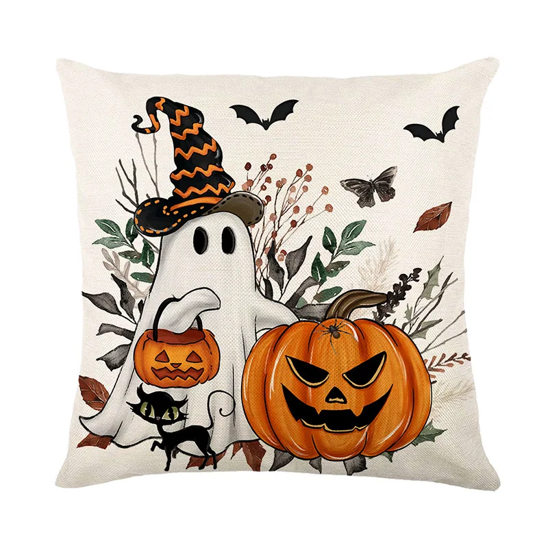 New Halloween Pillow Cover Colorblocking Pumpkin Head Cushion Cover Ghost Bat Pillow Cover Cute Cartoon Style