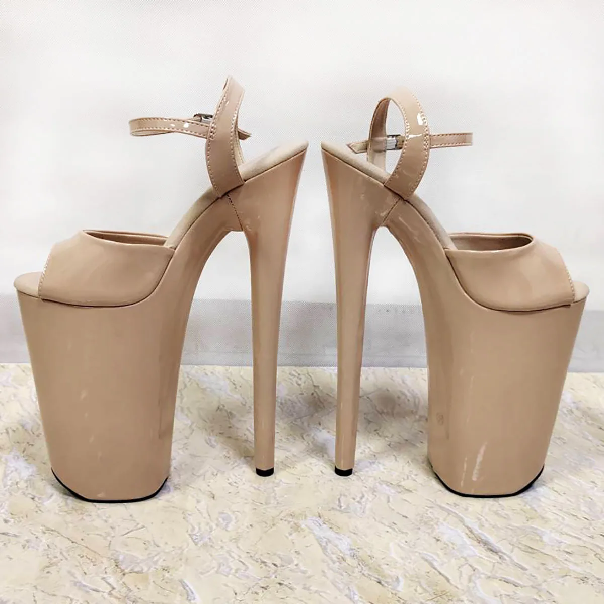 

Ночной клуб, 10-дюймовые абрикосовые женские модели, пикантные фетиш-обувь, сандалии на платформе с открытым носком на высоком каблуке 26 см, полоски для танцев на пилоне, экзотическая танцовщица