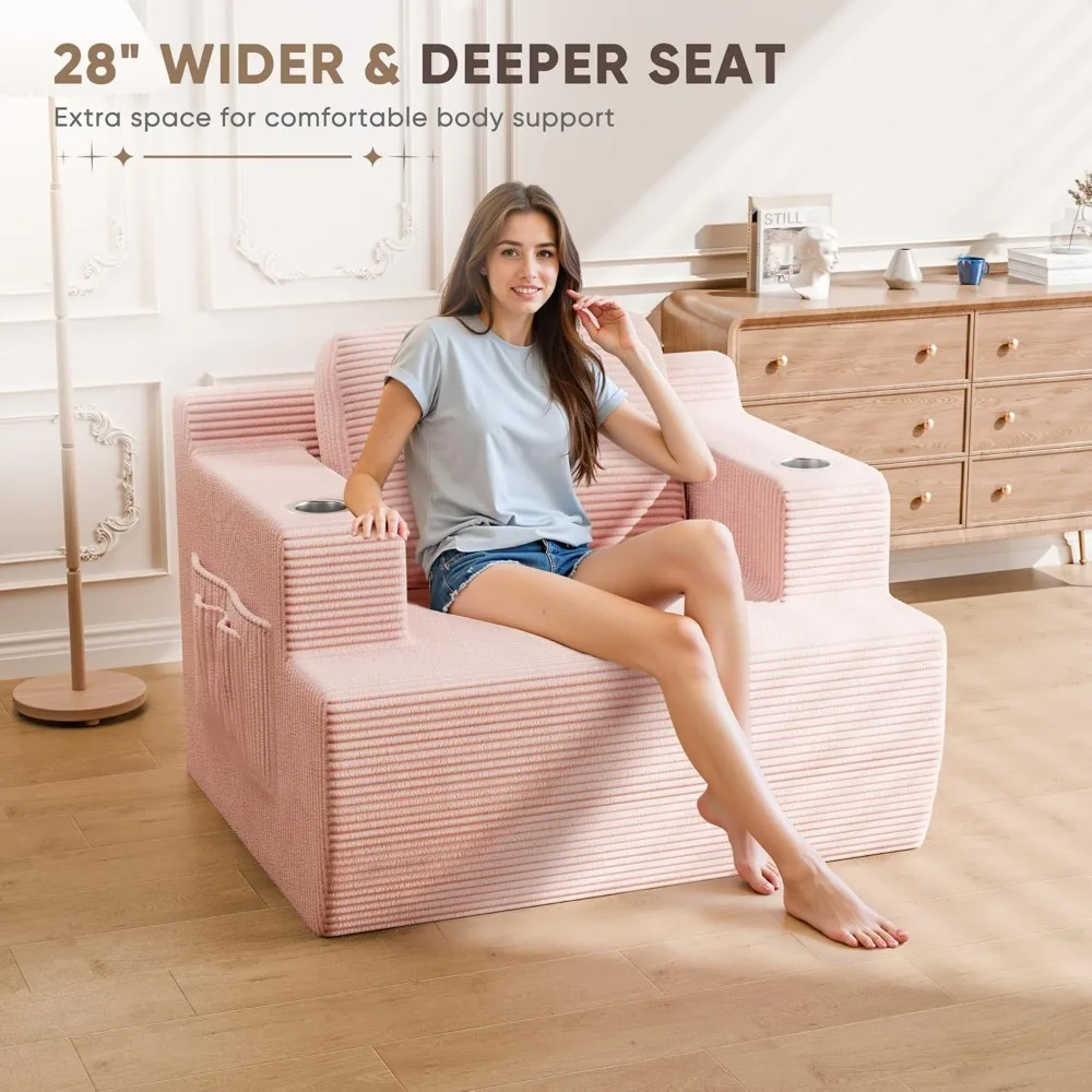 أريكة مفردة منجدة مع حامل أكواب وجيب تخزين للمساحات الصغيرة، أريكة بدون عظم للجلوس المريح #6