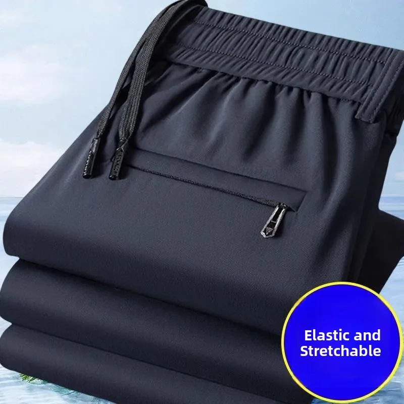 

Ice Silk Men's Summer Thin Air Conditioning Sports Pants Qui Dry Breathable Loose Large Size Straight Leg Long Pants