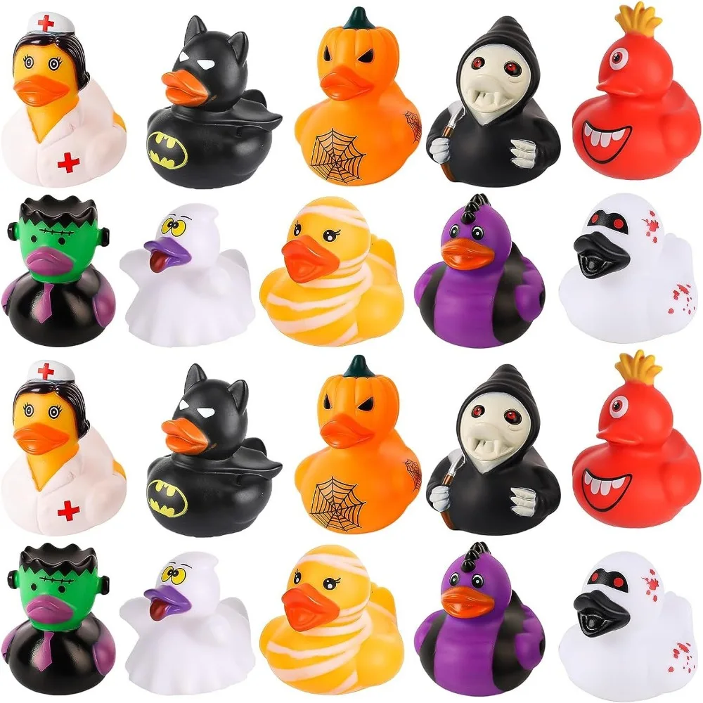 5/10/12Pcs Halloween Role Rubber Duck Squeaky Halloween Gift Water Playing Toy Showers Time Yellow Duck Shape Baby Bath Duck Toy