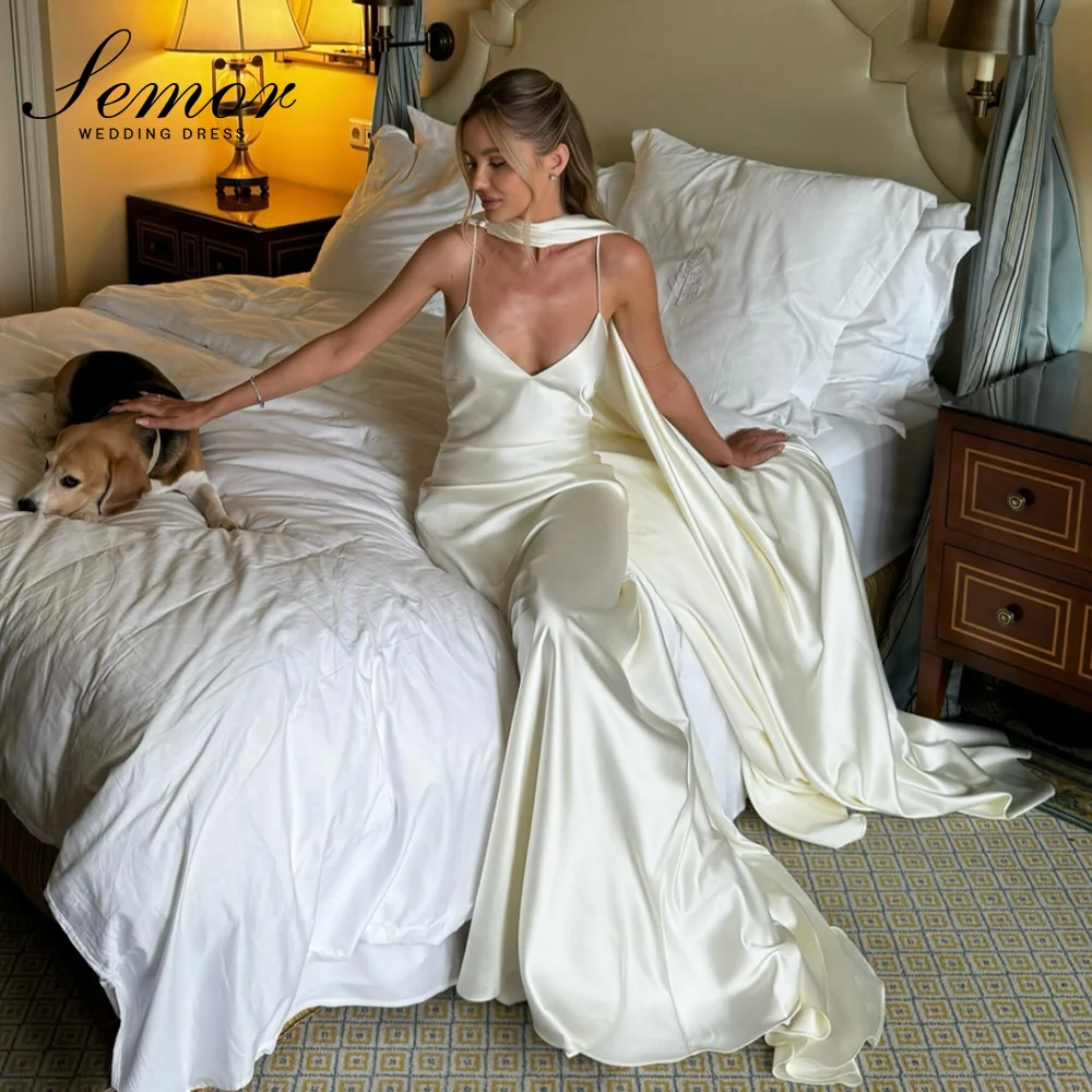 Semor Customized Ivory V-Neck Wedding Dresses With Scarf Elegant Spaghetti Strap Mermaid свадебное платье 2027 robe de mariée