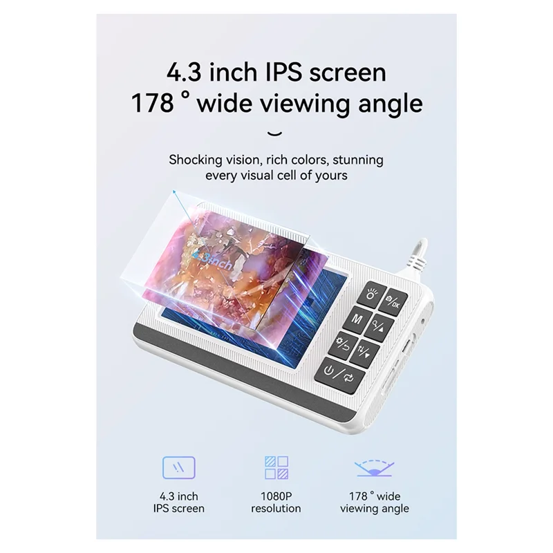 

Стильный цифровой отоскоп 3,9 мм, экран уха, 4,3 дюйма для очистки, умная визуальная палочка для сбора ушей, 30 МП, тип C, ушная камера