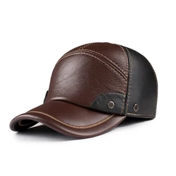 Gorras Winter 2022 Baseball cap Hats Haisum Genuine Leather Men's Army Cap Hat High Quality Dad Cowhide Adult Solid Adjustable