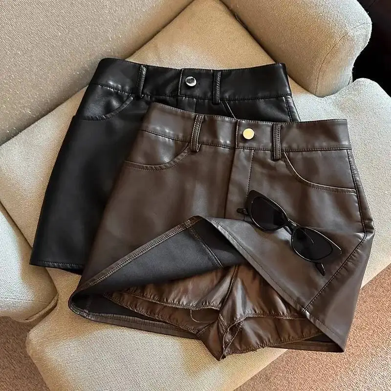 

Fashion PU Leather High-waisted Black Sexy Mini Dress Skirt Women's A-line Hip Covering Skirt Autumn Winter New Style Female