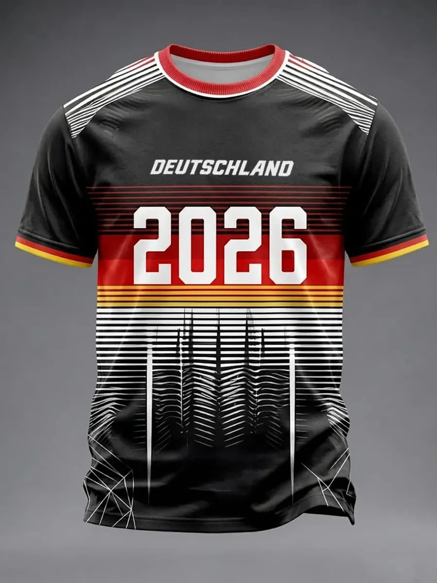 New Germany  Team Football Jersey Men's Crew Neck Sportswear with Gradient Flag & Stars Print Casual Tops Summer T Shirt - view 6