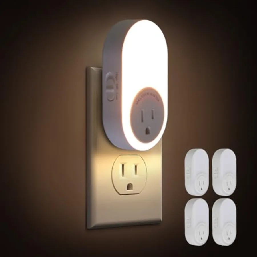 

Night Lights Plug Into Wall, Dusk to Dawn Sensor Night Light with Power Outlet, CCT 2200K/4000K, 5/20LM Adjustable Brightness f