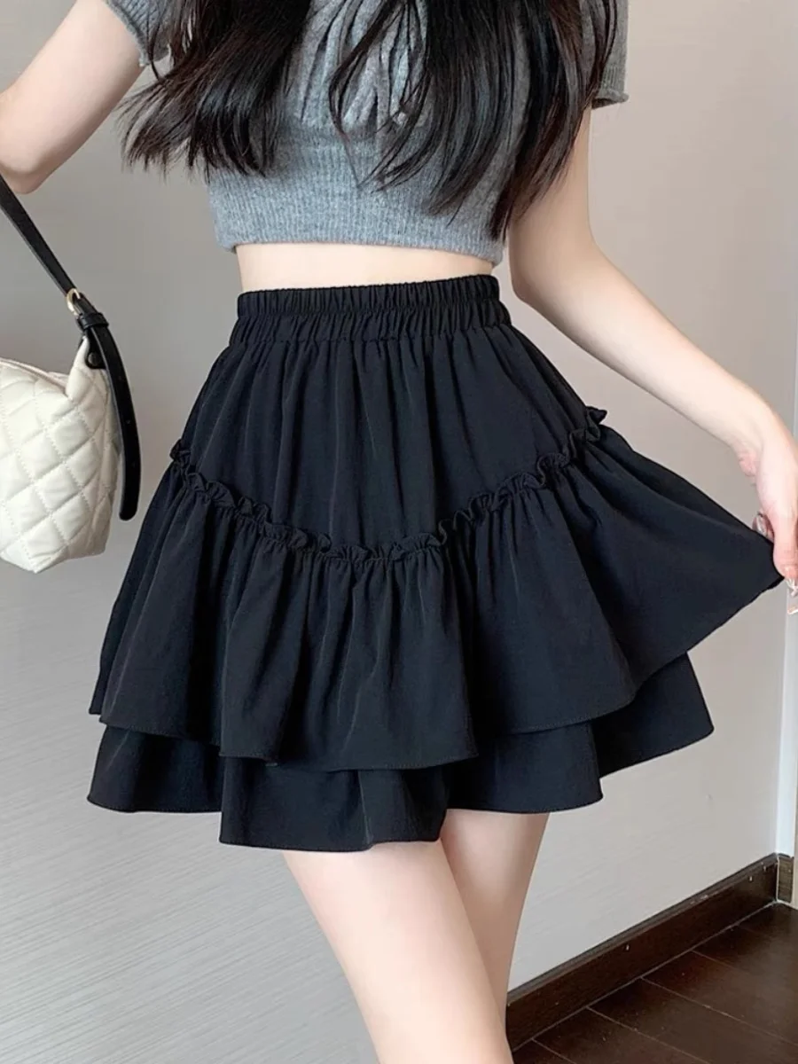 Princess Style Cake Skirt Half Skirt Women's Summer Small Size Elastic High Waist Slim A-Line Pleated Short Skirt