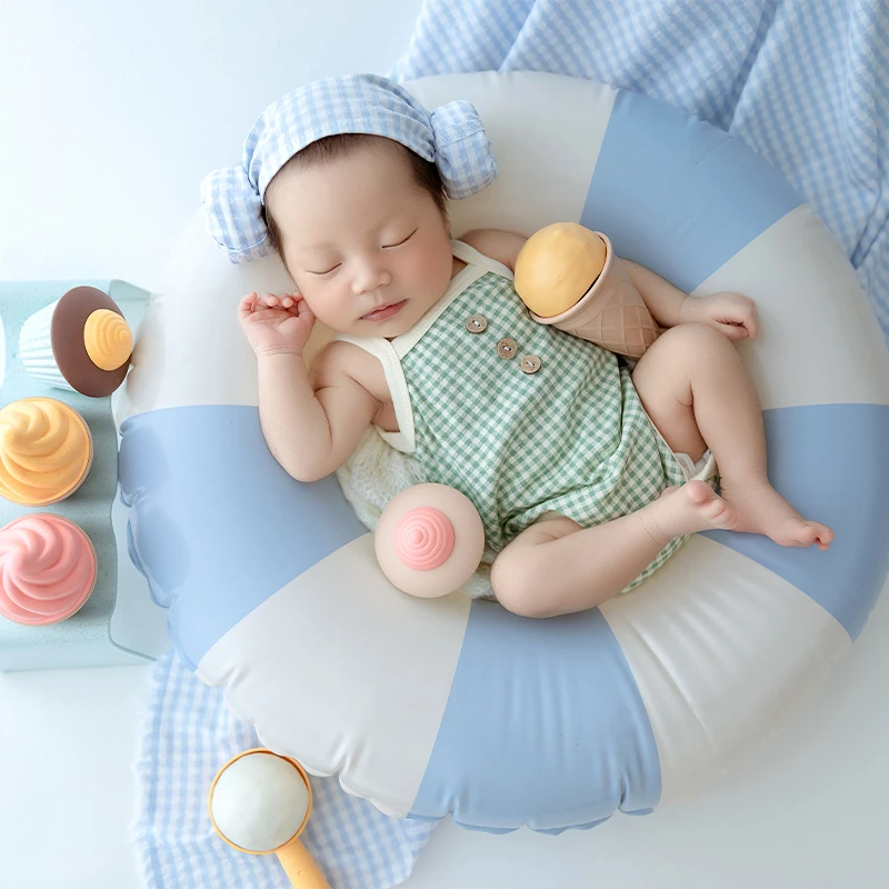 Fotografia estiva per neonati Set di abbigliamento da spiaggia per bambini Anelli da nuoto in stile hawaiano Accessori per gelato Fotografia a tema neonato
