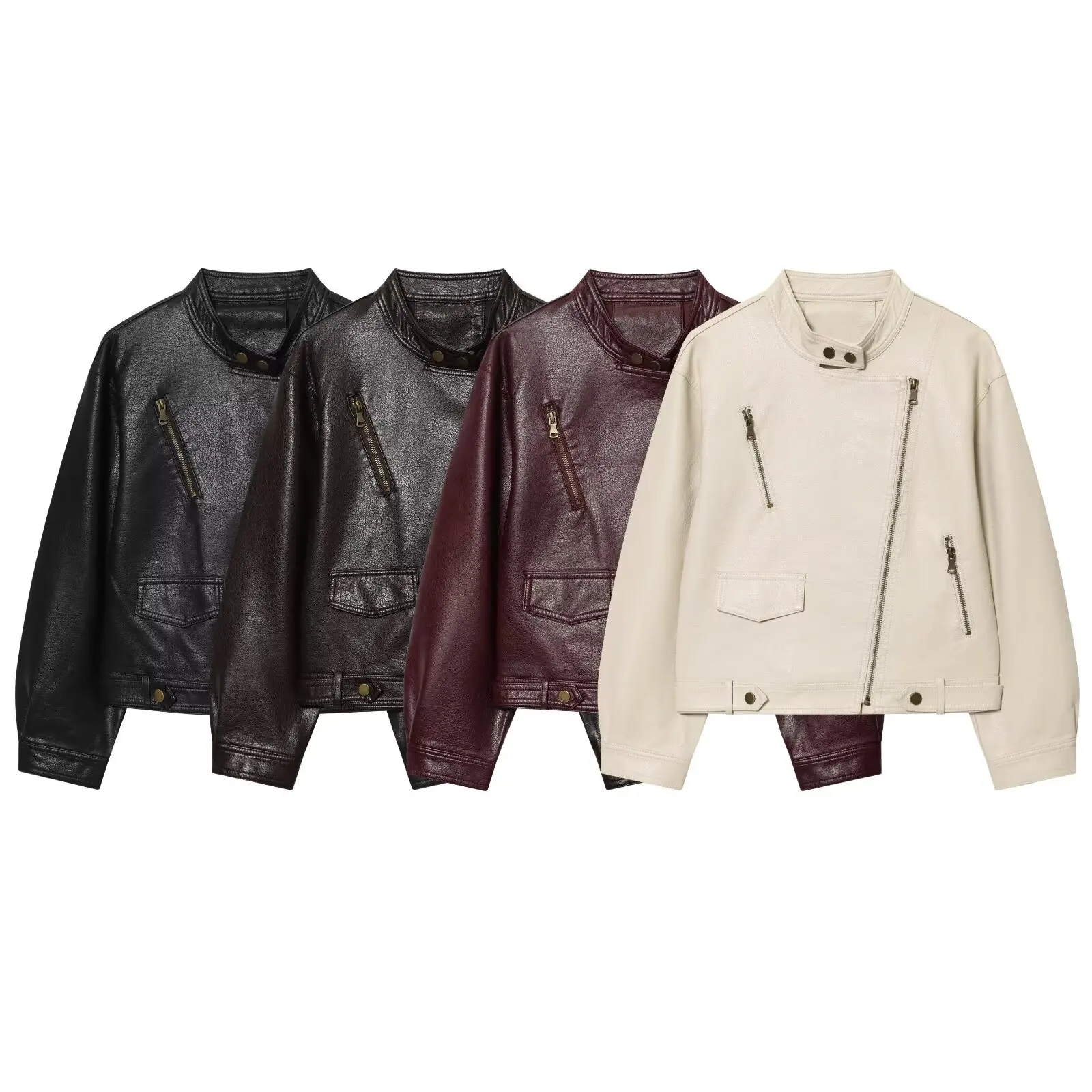 جاكيت نسائي أنيق من الجلد الصناعي بتصميم بسيط، معطف قصير جديد للخريف والشتاء بسحاب، متعدد الاستخدامات بأكمام طويلة وياقة عالية #5