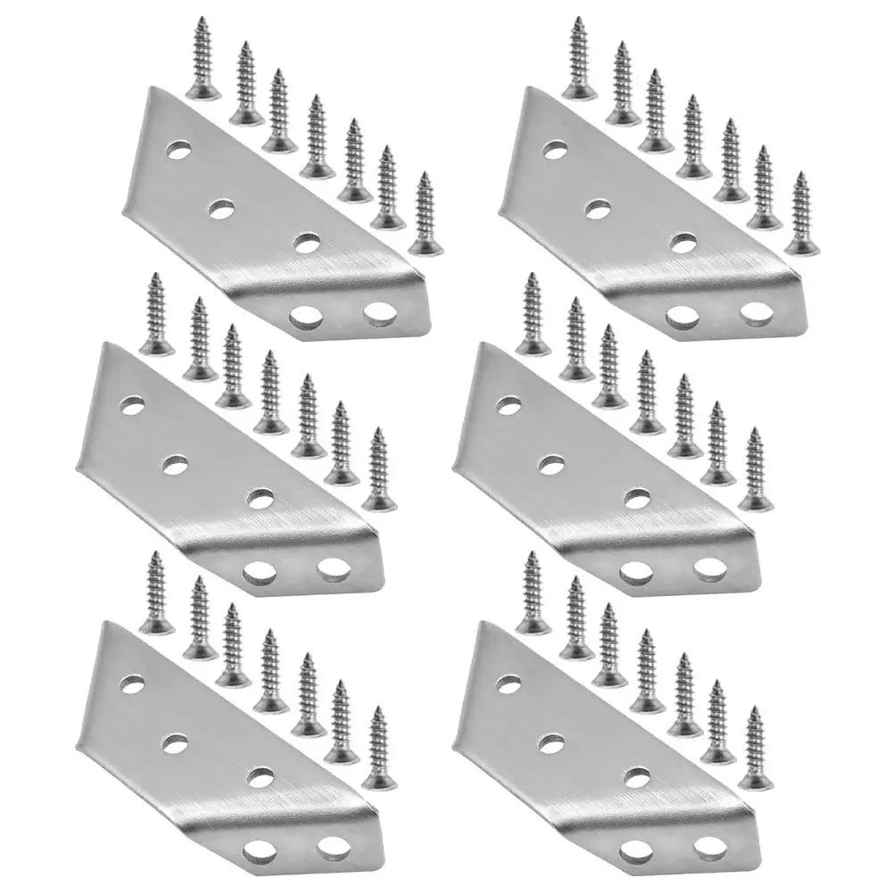 6Sets Silver Stainless Steel Angle Brackets Corner Braces for Cabinet Support Shelf Mounting Countertop Reinforcement Home DIY