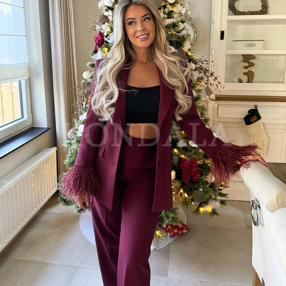 

KONDALA 2026, весна-лето, элегантные бордовые женские костюмы с кисточками, модные офисные женские однотонные новогодние женские шикарные прямые костюмы
