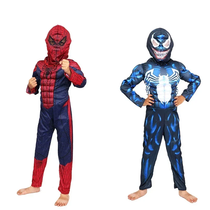 Superhero Spider Man Captain America Batman Thor Hulk Cosplay Costume Muscle Bodysuit Jumpsuit for Kids Halloween Party