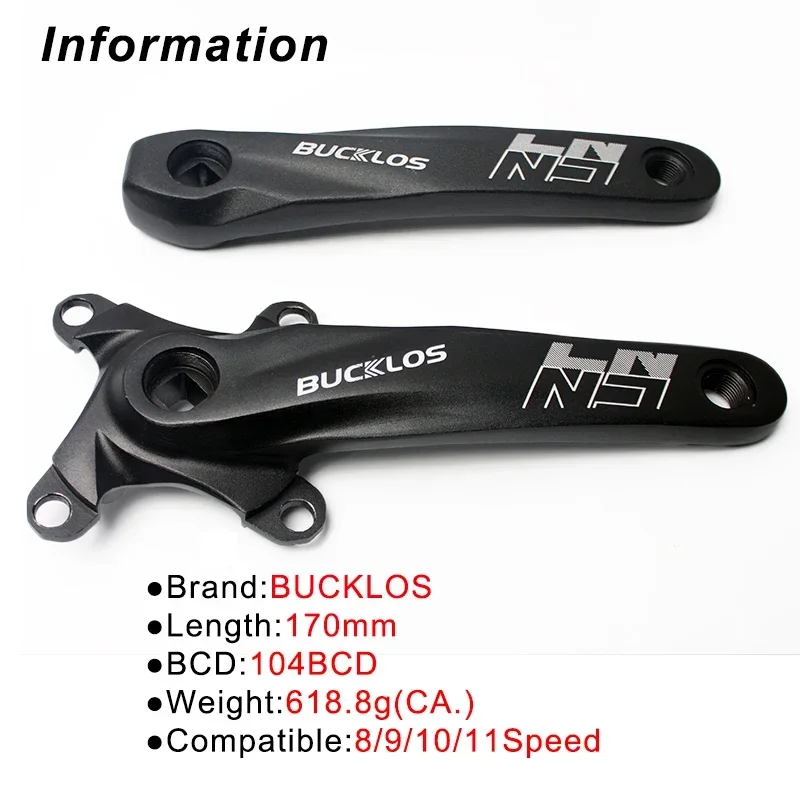 BUCKLOS Bicycle Crankset 104BCD 8/9/10/11S MTB Crank 170mm Square Hole Bike Crank Arms with 4 Bolts Cycling Accessories