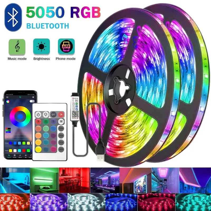 5V USB LED Strip Lights 5050RGB LED Lights Bluetooth APP Color Changing Flexible LED Lamp Tape for Room Decor TV Backlight Diode