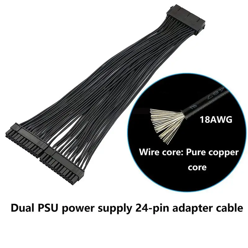 Leading-10X Dual PSU Power Supply 24-Pin ATX Motherboard Splitter Cable,24Pin(20+4) For ATX Motherboard Extension Cable
