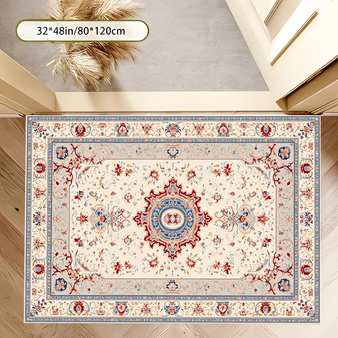 2D Carpet with Retro Persian Central Rosette Pattern in European Light Luxury Style for Living Room and Bedroom