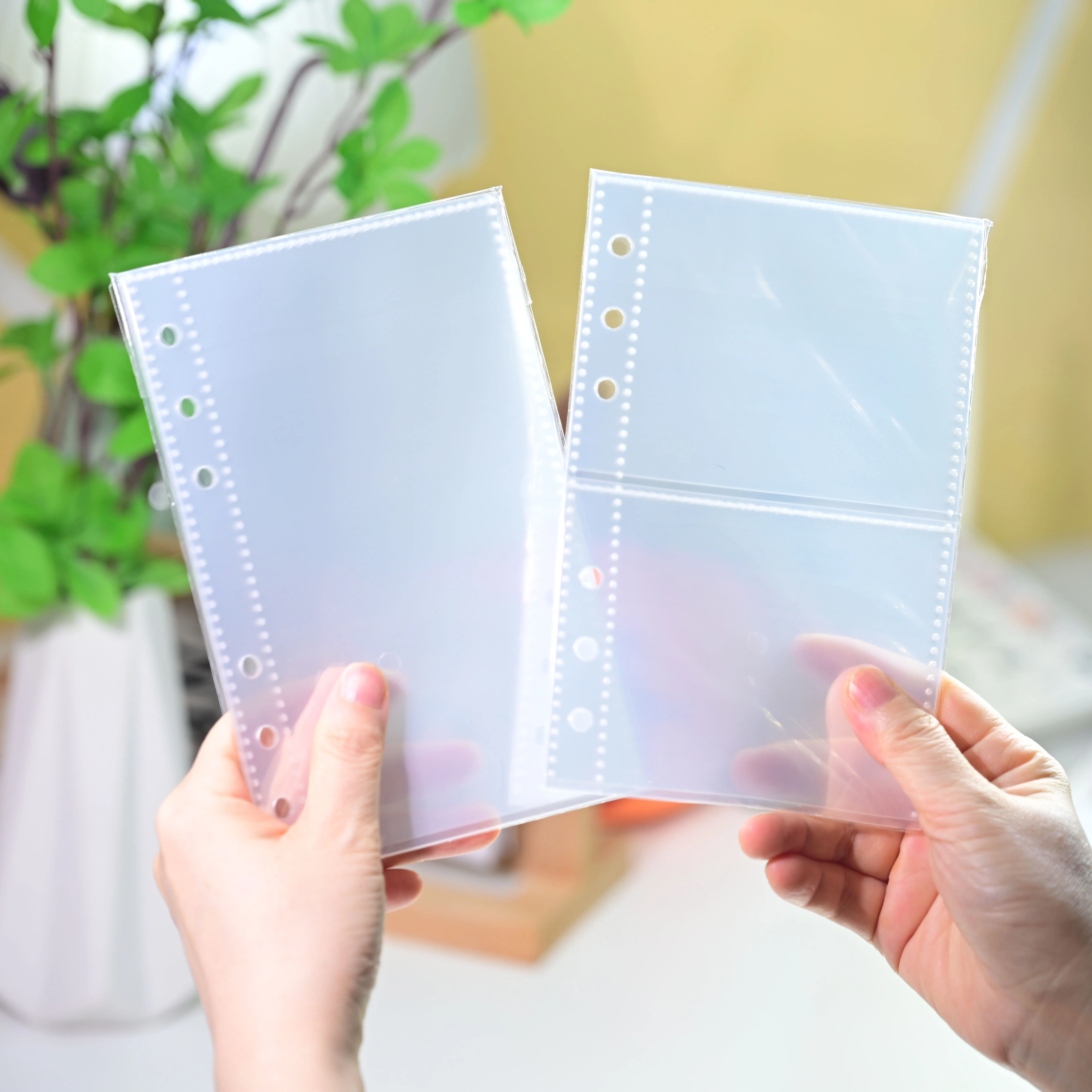 10Pcs A6 6 Hole Clear Photo Card Sleeves, Single Pocket / 2 Pockets Loose Leaf Refill Pages, Transparent PVC Binder Inserts for