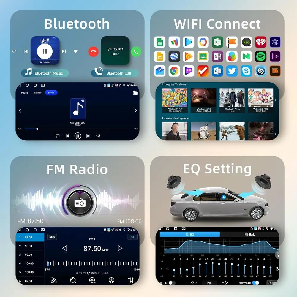 4+64G Single Din Android Stereo with Wireless Carplay and Android Auto, Car Radio HD Touch Screen Headunit with Mirror Link Blue