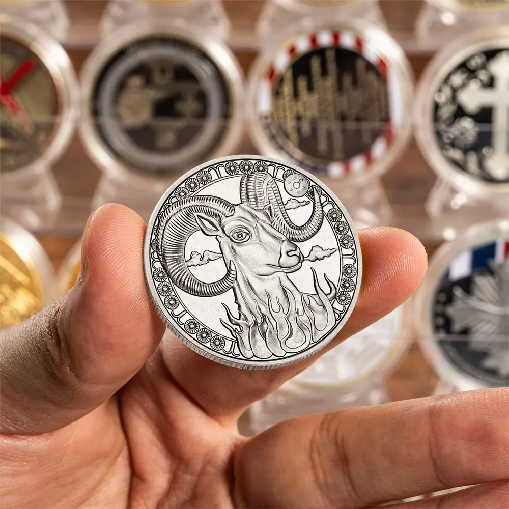 برج الحمل تنقش العتيقة الفضة مطلي عملة تذكارية 12 علامة زودياك شارة معدنية عملات للأصدقاء