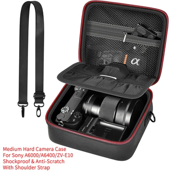 Hard Camera Case for Sony ZV-E10 A6400 A6000 A6100 A6600 A6500 (Medium,Kit Lens Only),Protective Bag with Shoulder Strap & Divid