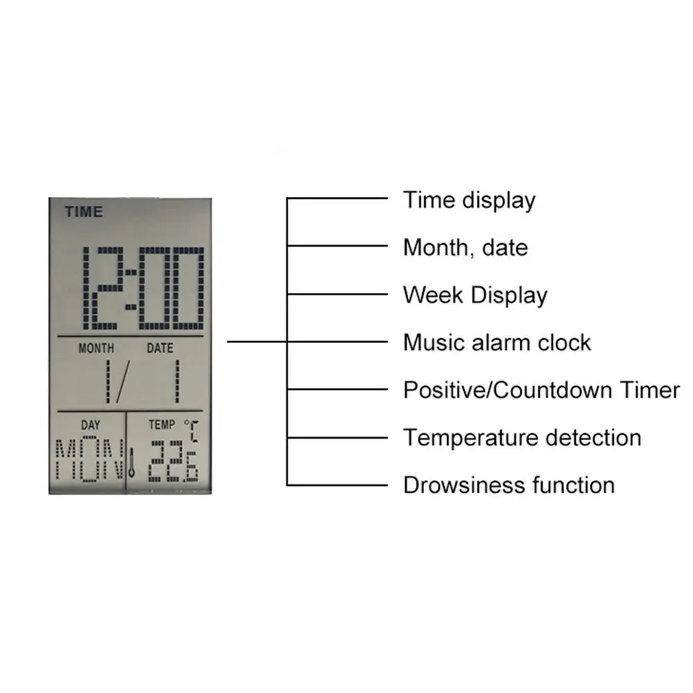 ดิจิตอล LCD นาฬิกาผู้ถือปากกาอุณหภูมิเวลาจอแสดงผลอิเล็กทรอนิกส์ดินสอ 2 ลิ้นชักฐานกันลื่น