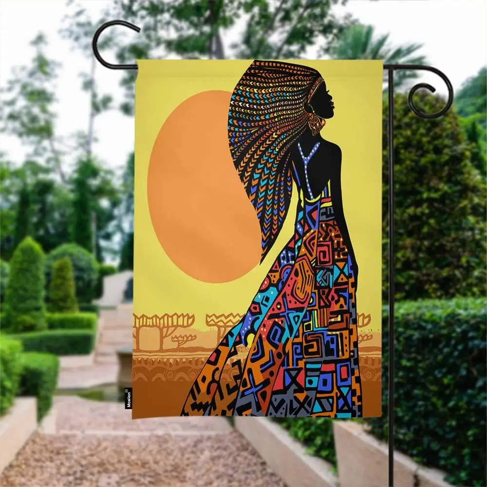 Moslion African Woman Garden Flag African Women In A Colorful Dress Under The Sun Flags Double-Sided Banner Welcome Yard Fla EEZ