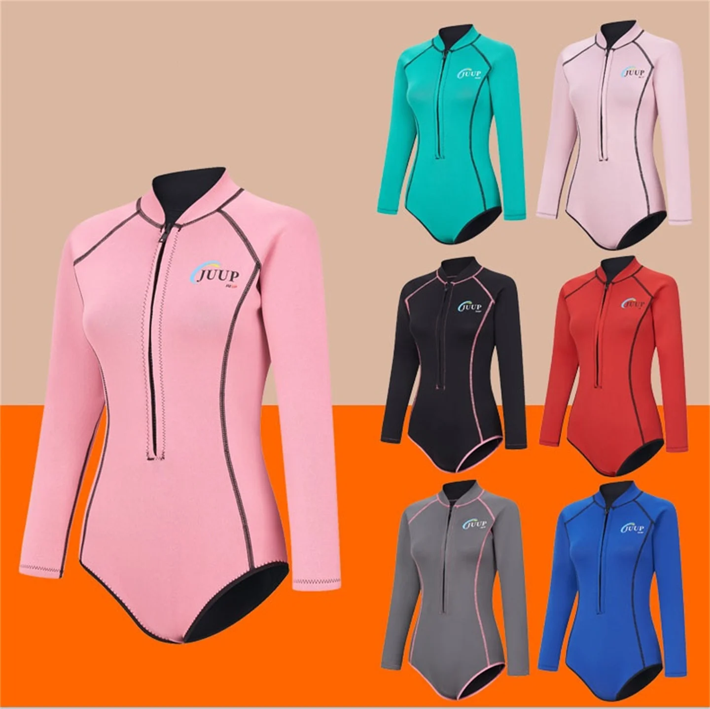 Summer 2.5mm Neoprene Bikini Wetsuit Women Long Sleeve Skin Diving Suit Sun-proof Surfing Snorkeling One Piece Swimwear