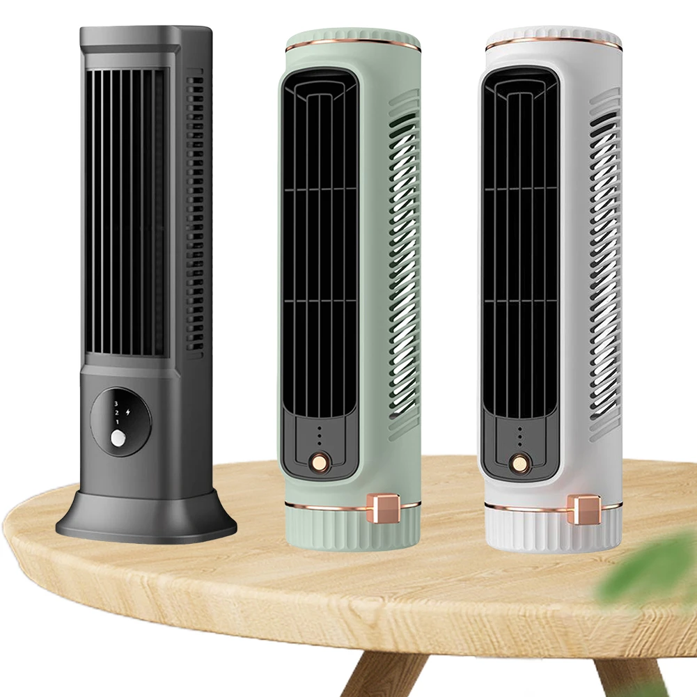 Vertical Horizontal Electric Fan Tabletop Air Conditioner USB Rechargeable 3 Speeds Portable Tower Fan for Home Office Dormitory