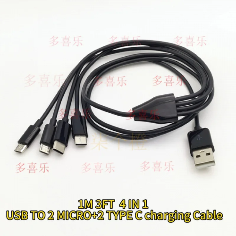 WW  for   1M 3FT 4 in 1 USB to 2 Type C + 2 Micro Charging Cable Multiple Charging Cable