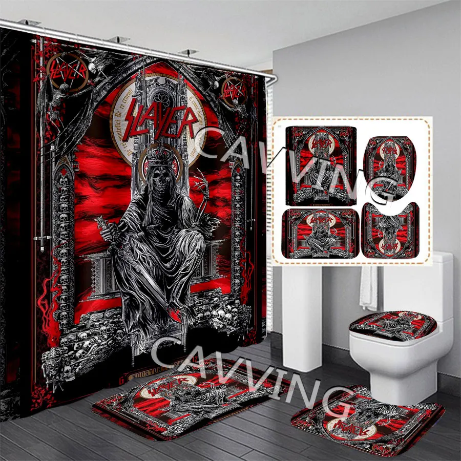 SLAYER Band 3D Printed Shower Curtains Waterproof Bathroom Curtain Anti-slip Bath Mat Set Toilet Rugs Carpets F07