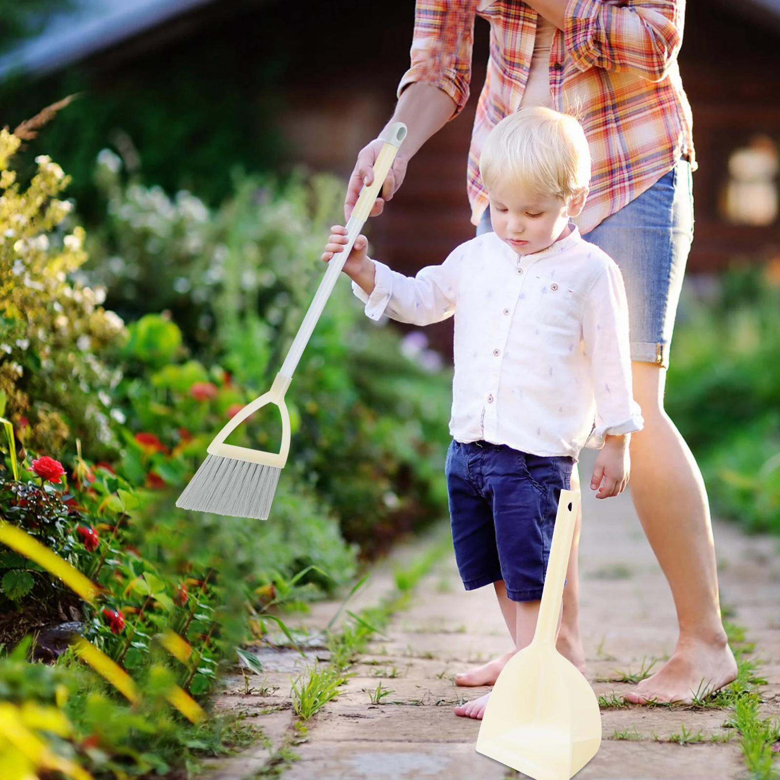 1 مجموعة مكنسة بلاستيكية ومجارف مجموعة للأطفال السلس آمنة لا نتوءات أدوات تنظيف حجم الطفل للاستخدام المنزلي على سطح الطاولة #3