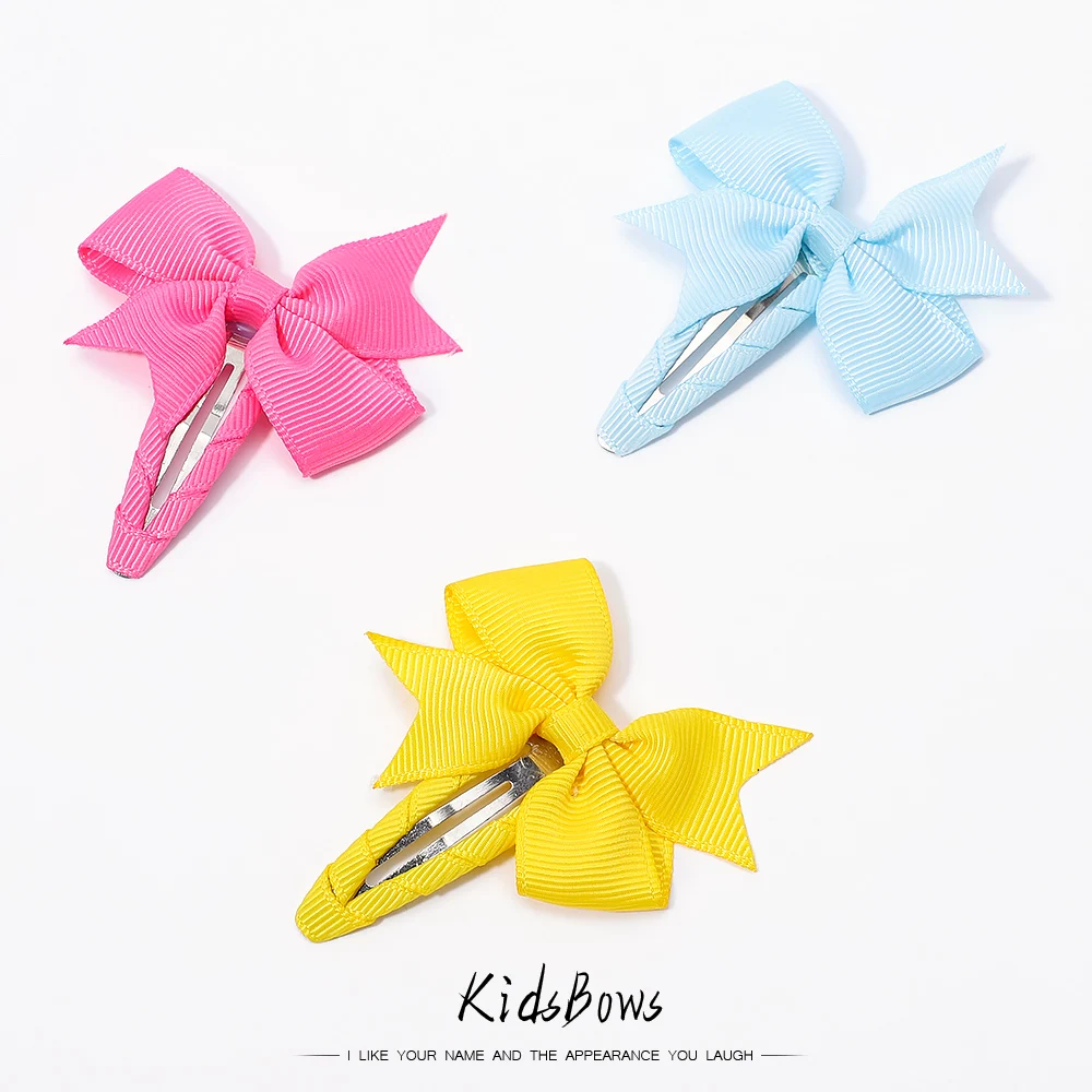 2Pcs/Lot Bows Hair Clip For Kids Girls Solid Color Ribbon Bowknot BB Clip Cute Baby Barrettes Hairpins Headwear Hair Accessories