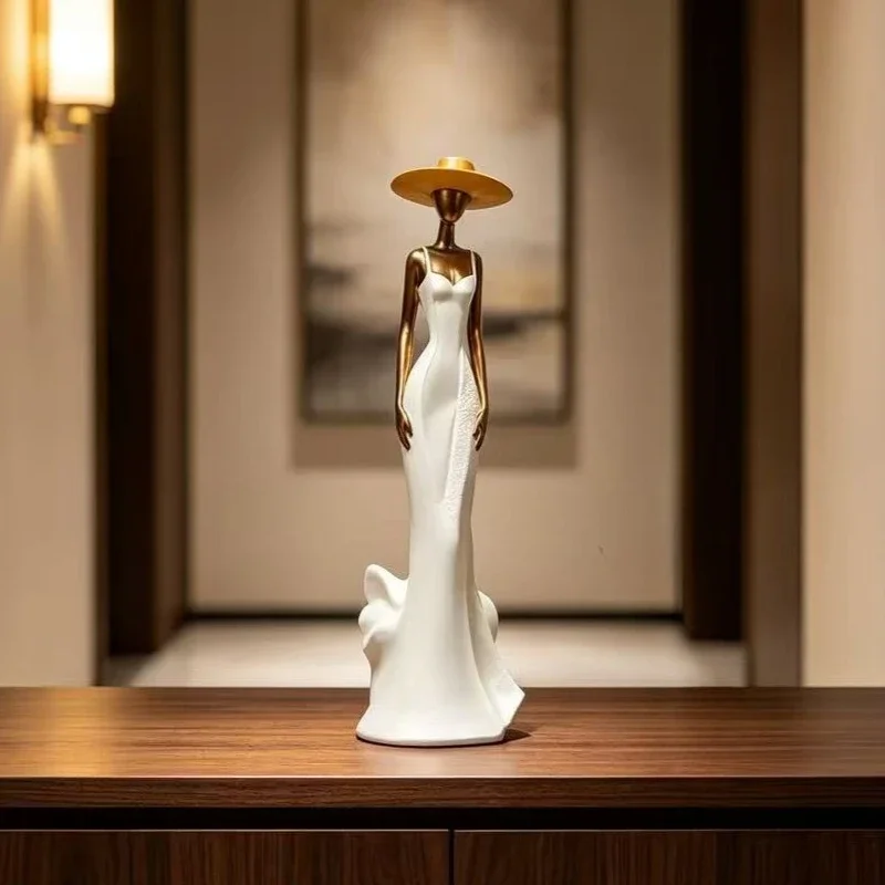 Graceful Lady Resin Sculpture Vintage Female Figure Figurine Art Decor Statue for Living Room Desktop Study Home Ornament Gift