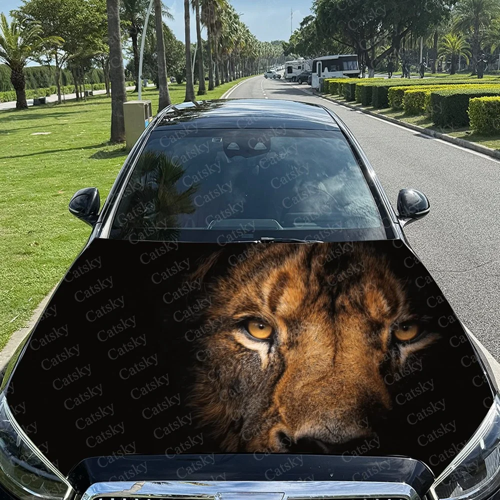 Hidden Lion Dark Car Hood Sticker PVC Self Waterproof Stick, Striking Auto Exterior Accessories Decor Protect Gift for Car Lover