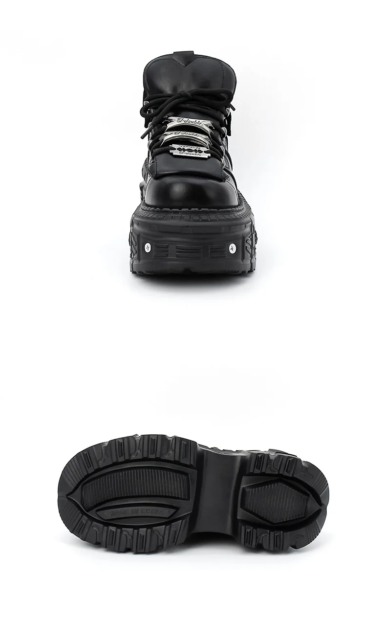 New Punk Style Women Shoes Lace-up Woman Gothic Ankle Rock Boots Metal Decor Fashion Height Increasing Shoes Creepers Female Ca