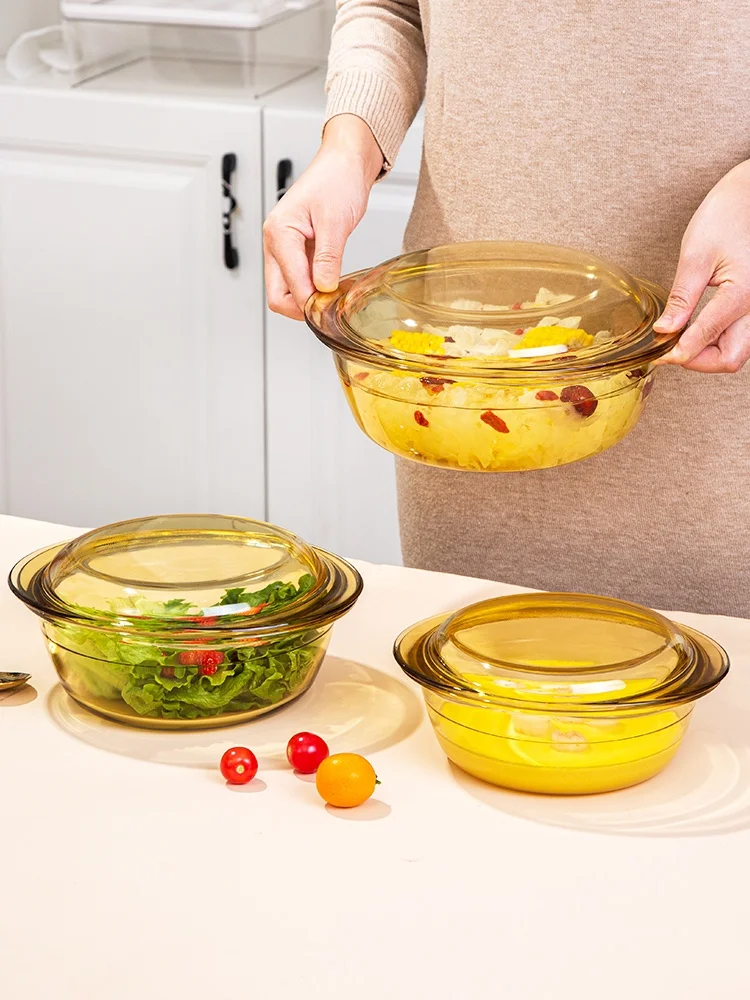 

High-Temperature Resistant Glass Bowl for Home Use Instant Noodles Salad Soup Bowl Microwave Oven Air Fryer Special Cover Ste...