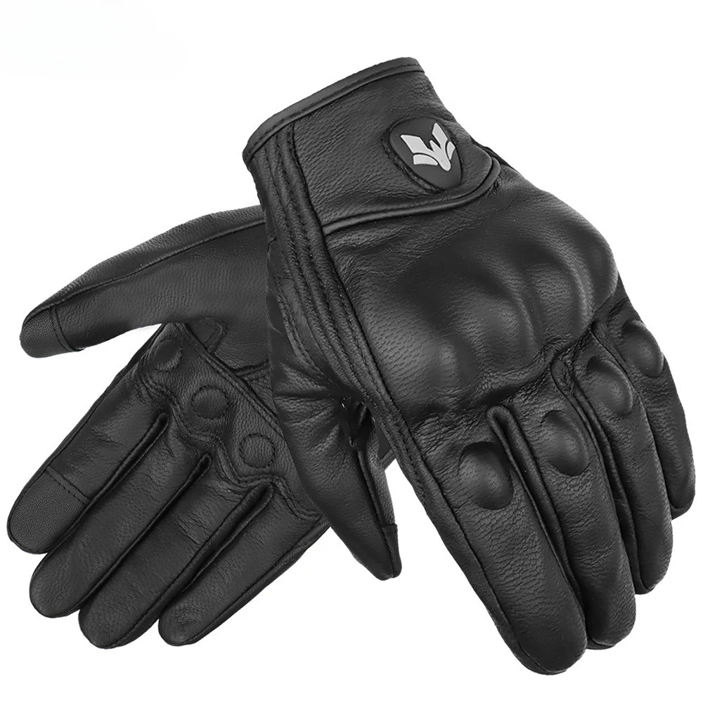 

Motorcycle Gloves Men Racing Riding Cowhide Leather Protective Gear Full Finger Biker Vintage Retro for Motorcycle Scooter