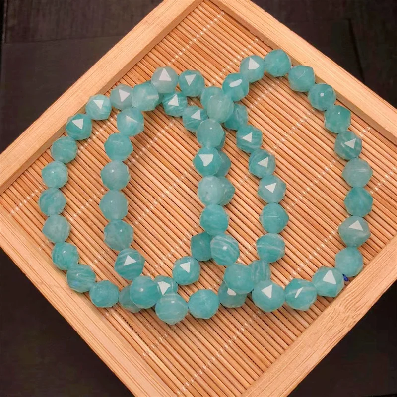 8.5MM Natural Amazonite Facet Bracelet Gemstone Round Bead Crystal Healing Gemstone Bracelet Jewelry Gift 1PCS