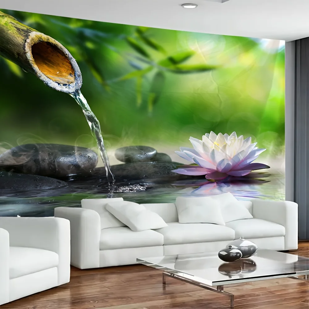 Bamboo Water Flow Lotus Tapestry Polyester Wall Hanging Boho Bedroom Living Room Zen Decor home decor aesthetic