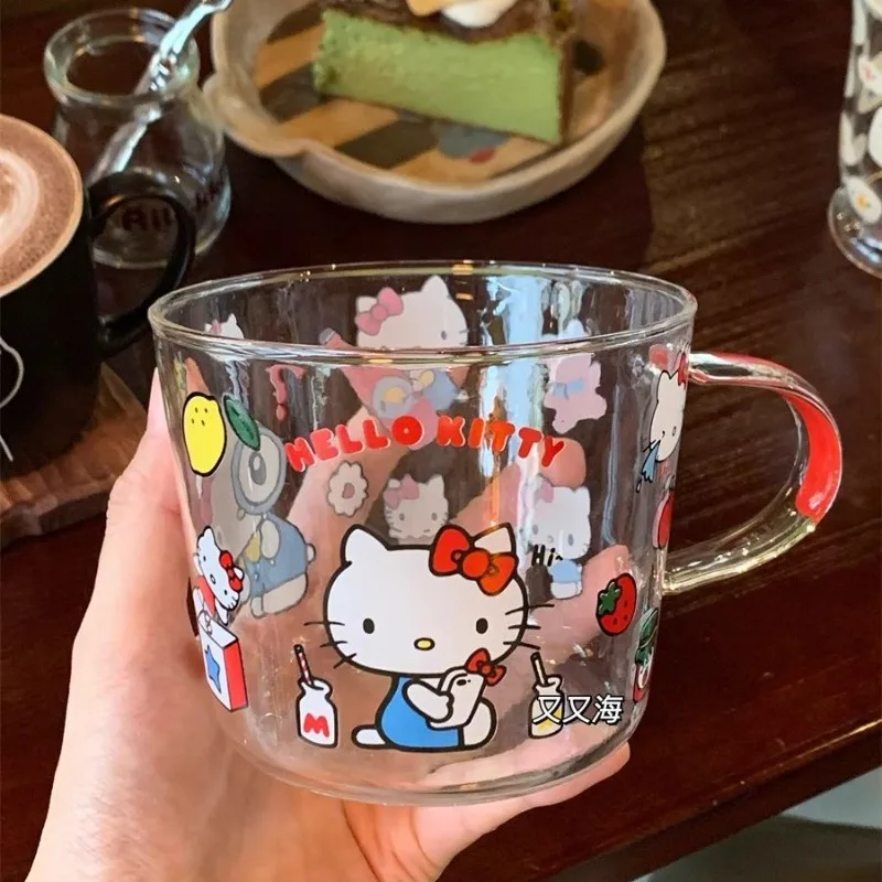 Kawaii Hello Kitty Glazen Beker Cartoon Anime Gedrukt Accessoires Melk Koffiekopje Zomer Dames Drankbeker Cadeau