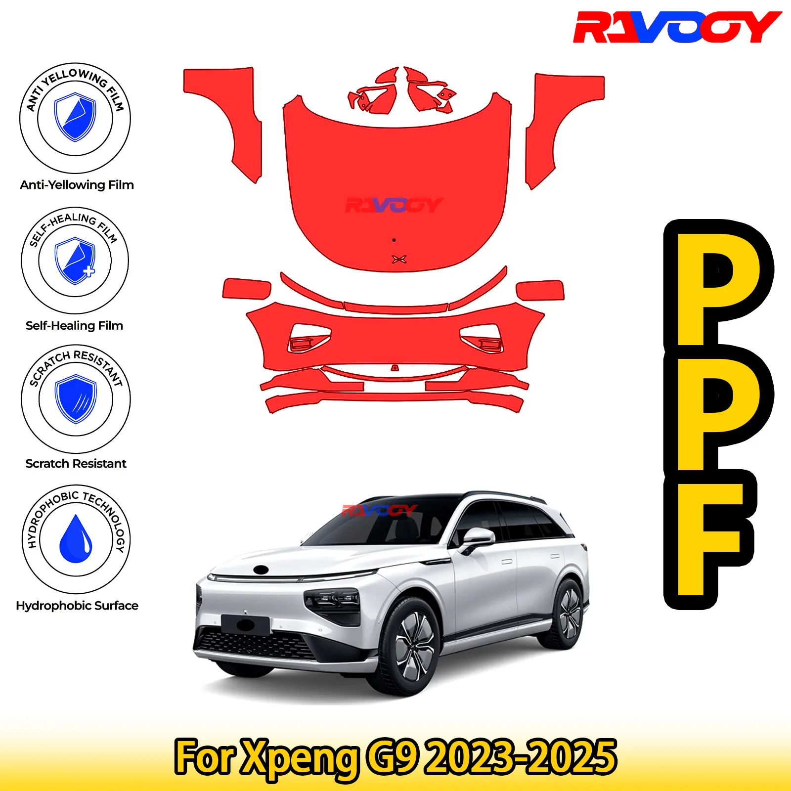 

For Xpeng G9 2023-2025 Glossy Matte Black Precut front PPF Kit Paint Protection Film