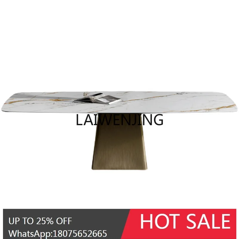 

Italian creative dining table high-end living room household metal rectangular exquisite rock slab dining table