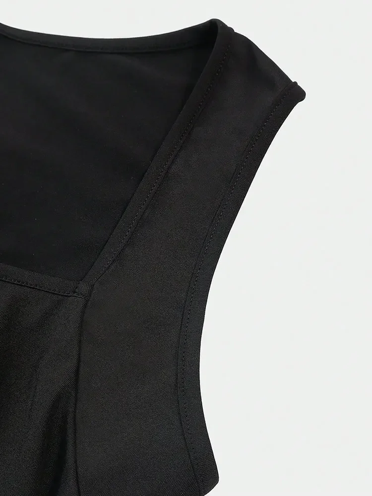 Pop novo plissado cabido sem mangas mini saia dupla camada camisola vestido elegante vestidos de festa sexy espartilho vestido roupas femininas