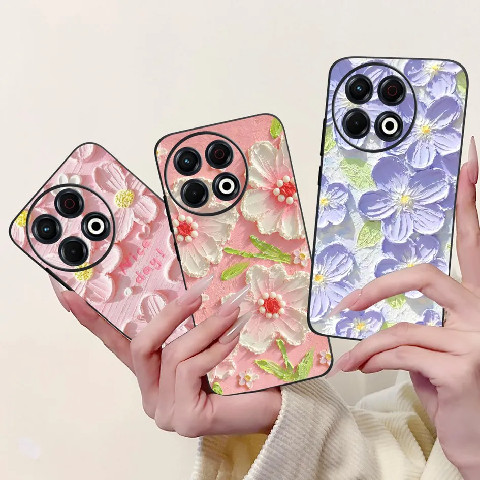 For Tecno Spark 30 KL6 Case Spark 30 Pro KL7 Cover Fashion Flower Soft Black Silicone Phone Case For Tecno Spark30 Pro 2024 Etui