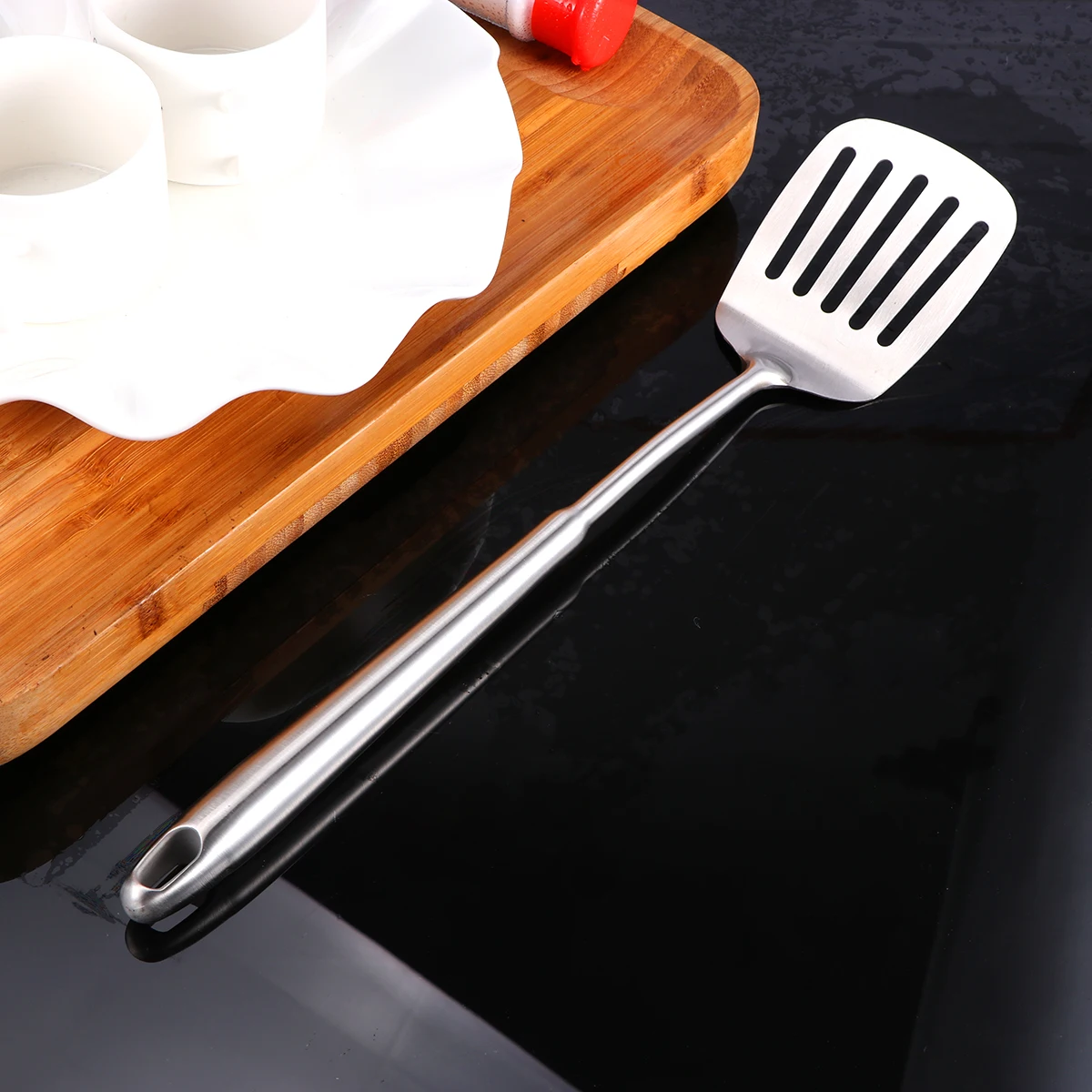

Stainless Steel Cooking Utensils Heat Resistant Tools Heavy Duty Kitchen Gadgets Turner Spatula Dishwasher Safe Easy Clean Round