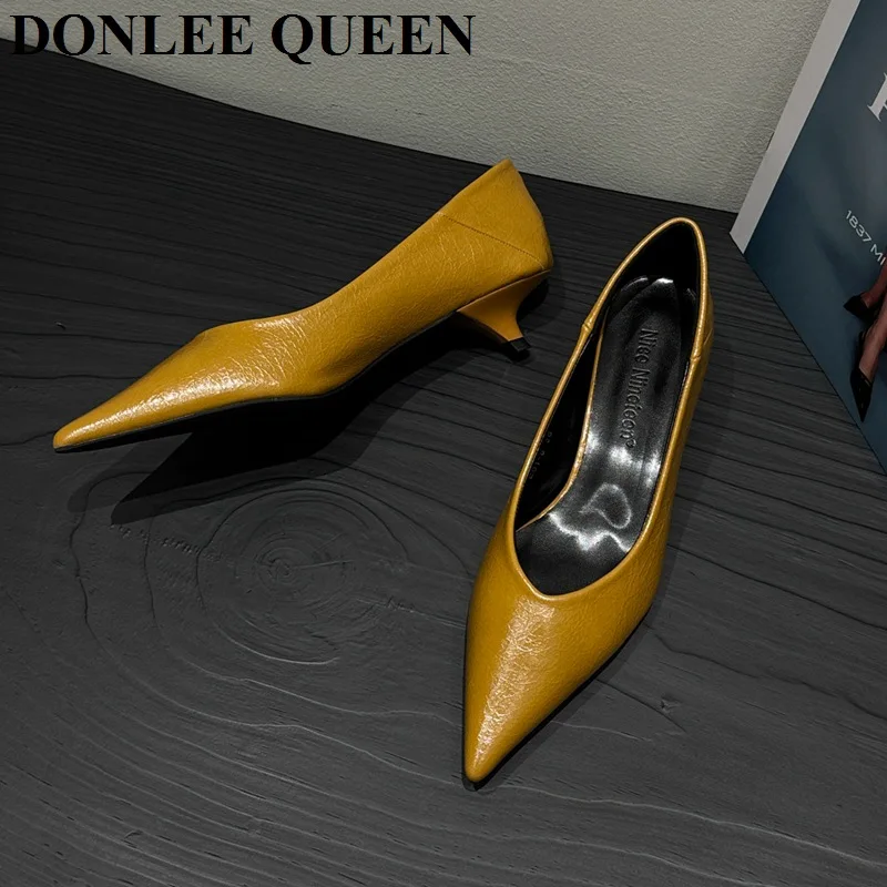 

Элегантные женские туфли-лодочки с острым носком, женские офисные туфли-лодочки на тонком низком каблуке, модные свадебные туфли, туфли-лодочки без шнуровки Mujer